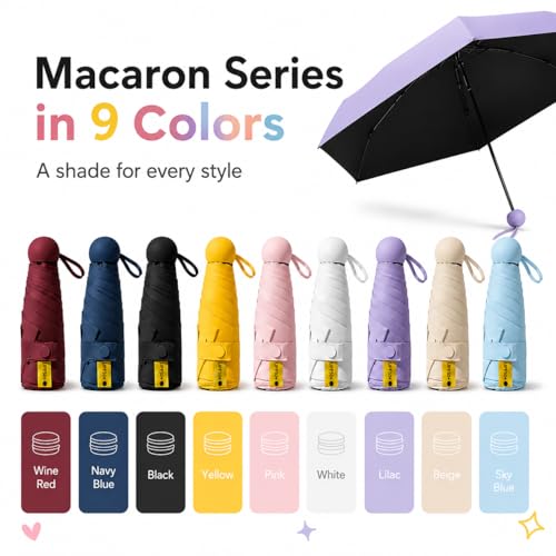 Travel Umbrella Portable Compact Umbrellas Pocket Mini for Purse Umbrellas for UV Small Backpack with Case Folding for Women - color: Burgundy