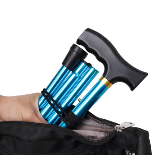 Folding Lightweight Walking Stick - Adjustable Aluminum Metal Collapsible Travel Cane with Non-Slip Rubber Base - color: Upgraded-Blue