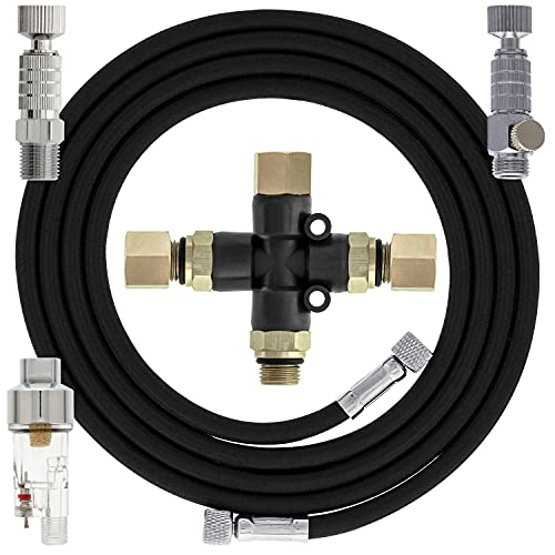 Master Airbrush Essential Accessories Kit, Hose, Filter, Adapters | 6 ft. Braided Airbrush Hose, Mini Inline Filter, Quick Disconnect, Couplers, and 3-Way Splitter Manifold - 1/8" Fittings
