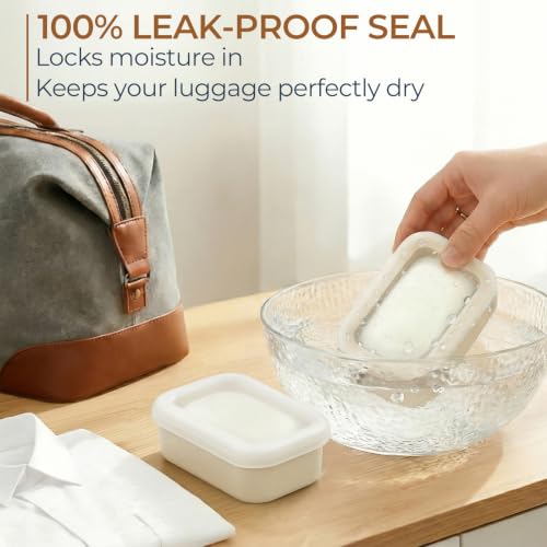 AIMAIAIMAI Compact Leakproof Travel Soap Case, Shatterproof Silicone Travel Soap Container with Draining Pad, Great for Outdoor, Camping, Gym (Off-White) - color: Off-white