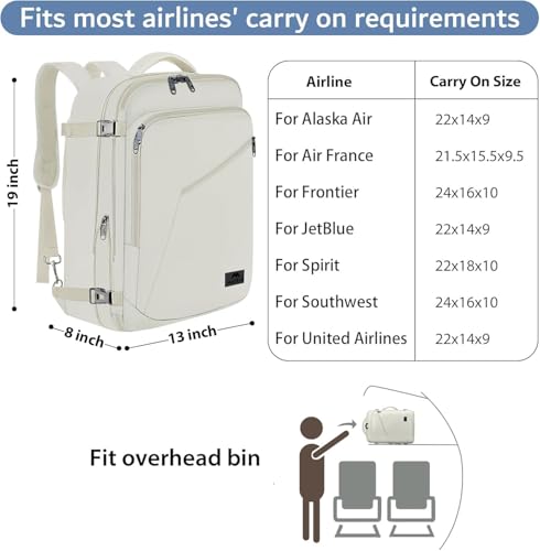 MATEIN Beige Travel Backpack Women, Carry on Bag with Hidden Shoulder Strap | Expandable Weekender Daypack, Large Capacity, Adjustable Shoulder Strap, Lightweight, Waterproof, Anti-Theft, Travelling Gift - color: Light Beige, size: X-Large