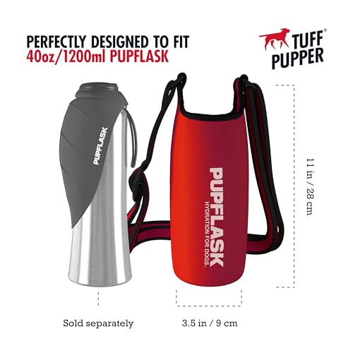 Tuff Pupper PupFlask Insulated Neoprene Dog Water Bottle Holder Sling with Wide Adjustable Shoulder Strap, Great for Travel, Walking, Hiking, Portable Pet Water Bottle Holder (40 OZ, Crimson Red) - color: Crimson Red, size: 40 OZ