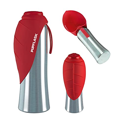 PupFlask Large Dog Water Bottle, Portable Stainless Steel Travel Bowl - color: Crimson Red, size: 40 Ounce