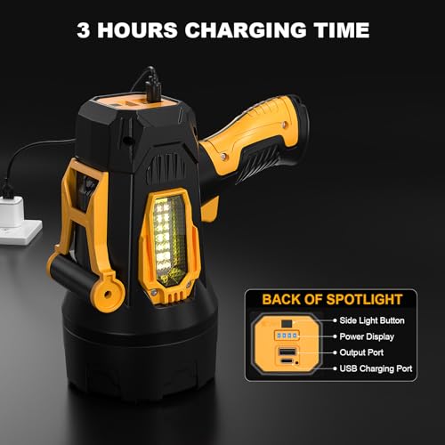 MIXILIN Rechargeable Spotlight 2,000,000 Lumens, Super Bright LED Spotlight Flashlight Outdoor with COB Light & Foldable Tripod, Long Lasting Large Handheld Spot Light for Boating Camping