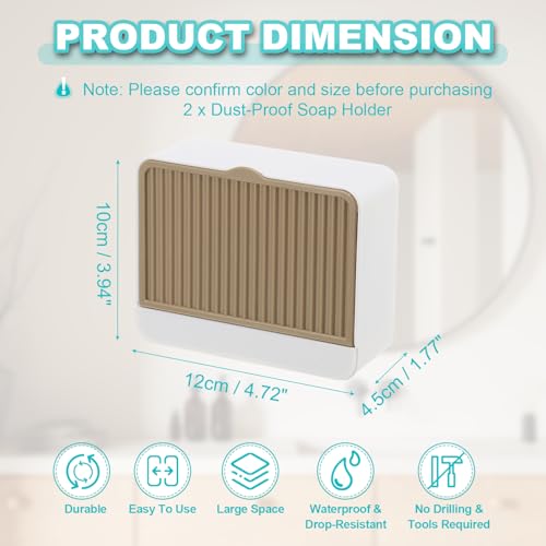 uxcell 2 Pack Dust-Proof Soap Holder, Wall Mounted Soap Dish for Shower Wall No-Drill Adhesive Shower Bar Soap Holder for Bathroom(Khaki, 4.72 x 3.94 Inches) - color: Khaki, size: 4.72 x 3.94 Inches