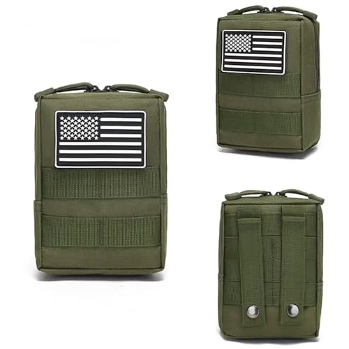 2 Pack Tactical Molle Pouches Small Molle Utility Pouch Small Tactical Accessory Bag Belt Pouches Vest Pouch Compact Water-Resistant EDC Pouch with Flag Patch - color: Army Green
