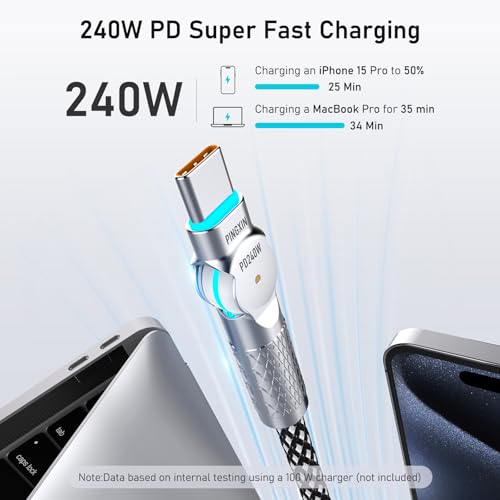 USB C Cable 3.3ft 240W Braided 180°Rotating USB C to USB C Cable USB 2.0, Type C Charging Cable for iPhone 16/16Pro/16Plus/16Pro Max,MacBook Air,iPad Pro,Pixel,Samsung Galaxy S23/S24 Ultra-Black - size: 3.3FT
