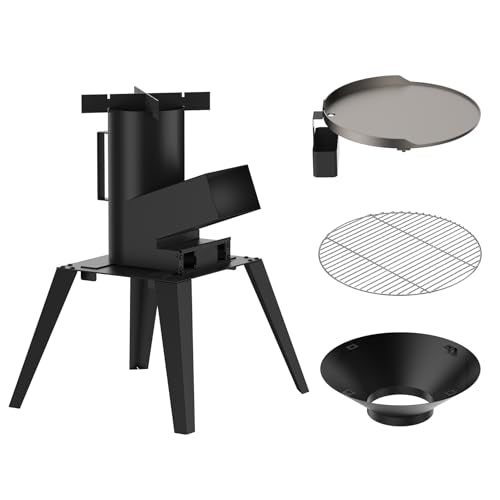 ONLYFIRE GRILLS 3-in-1 Rocket Stove Combo with Stand, Camp Stove GS345 | Including BBQ Grate, Griddle, Pot Rack, Portable Wood Burning Stove for Outdoor Cooking Patio Barbecue Camping RV Tailgating - style: GS345 WITH STAND