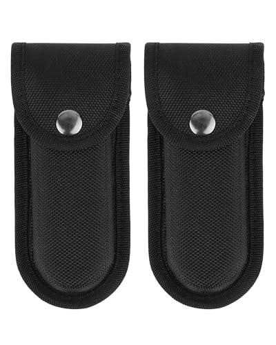 2pcs Pocket Knife Holder, Reinforced Nylon Folding Knife Multitool Sheath for Belt Carry, Box Cutter Holster Pocket Knife Case for Outdoor Use, Black (Large)