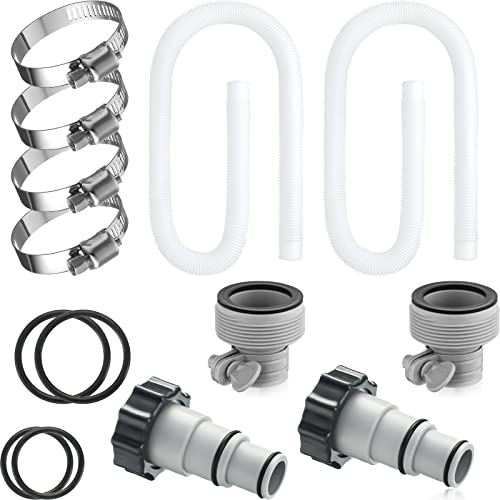 Upgrade 2 Pcs 1.5'' Diameter 59'' Length Swimming Pool Filter Hose with 4 Clamps 2 pcs 1.25 to 1.5 Type B Adapter 2 Replacement Hose Adapter W/collar for Pumps Above Ground Pools(White) - color: White