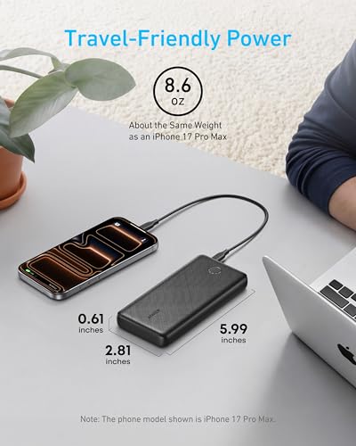 Anker Power Bank, 10,000mAh Portable Charger, PowerIQ USB-C Battery Pack | 5V / 3A High-Speed Charging, for iPhone, iPad, and More, Ultra-Compact Travel-Ready Design (Black) - color: Black