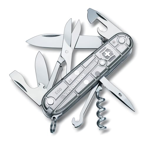 Victorinox Climber Swiss Army Knife, 14-Function Pocket Knife, Silver | Swiss-made pocket knife, durable construction, multifunction tool, camping and everyday use - color: Silver Tech