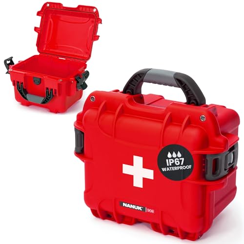 NANUK 908 Waterproof First Aid Box Empty – Durable, Medical First Aid Organizer Case, IP67-Rated, Dustproof, Impact-Resistant, and Floats (9.5" x 7.5" x 7.5") – Red - size: 908 - Empty