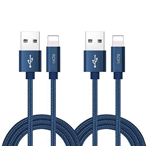 RoFI Compatible Phone Cable, [2Pack] 0.6M Nylon Braided Fast Charging USB Cord Replcement for Phone X 8 8 Plus 7 7 Plus 6s 6s Plus 6 6 Plus 5 5S 5C SE Pad Air Mini and More (2 Pack Dark Blue, 2 FT) - color: 2 Pack Dark blue, size: 2 FT