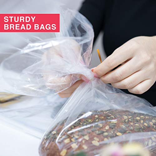 Reusable Bread Bags with Ties, Clear, 200 Bags and 200 Ties, For Homemade Bread and Bakery Loaf, Adjustable (200)