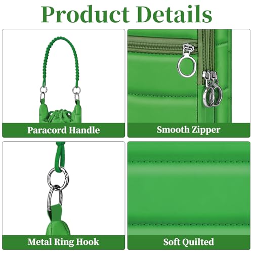 bvya Puffer Water Bottle Holder Quilted Sports Pouch Bag with Adjustable Shoulder Strap & Paracord Handle - color: Dark-green