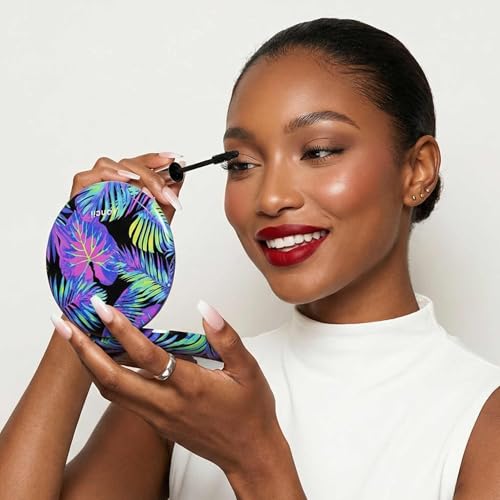 Fancii Taylor LED Lighted Compact Travel Mirror, Rechargeable, 10x /1x Magnifying, 3 Light Settings - Best for Makeup, On The Go Touch-Ups, Grooming (Neon Oasis) - color: Neon Oasis