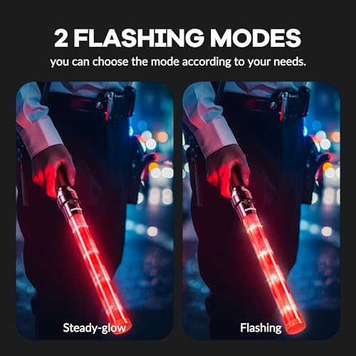 E-riding 4 Pack 16 Inch Rechargeable Red Traffic Wand with 2 Flashing Modes | Traffic Control Baton for Airport, Parking, Car Directing - size: 4 Pack