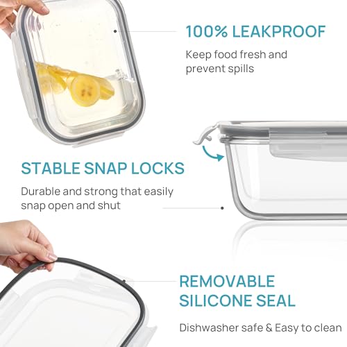 Vtopmart 2Pack 2260ml/76.4oz Extra Large Glass Storage Containers, Grey | Meal Prep Food Container Set with Snap Airtight Lids, Microwave, Oven, Freezer, Dishwasher Safe, Baking, BPA Free - color: Grey, size: 76.4oz