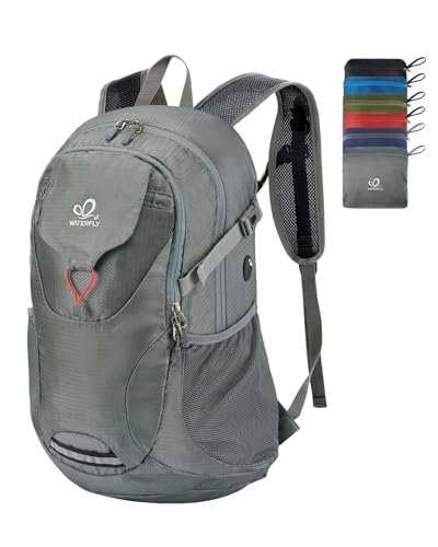 WATERFLY Lightweight Packable Hiking Backpack, 30L Day Pack Grey | Foldable, Water Resistant Travel Daypack with Multiple Pockets, Wet Pocket, Ultralight Day Pack for Woman Man, Everyday Carry - color: Grey