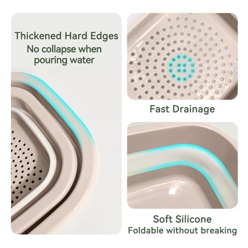 Collapsible Colander and Sink Basin Set - 2 in 1 Collapsible Colander Strainer with Collapsible Wash Basin for Kitchen, RV Camping, Foldable Fruit Vegetable Washing Basket, 4 QT, Pink - color: Pink, size: M-4QT