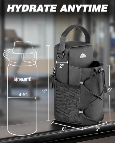 Magnetic Gym Bag for Men - Water Bottle Carrier Holder Bag | Shoulder Strap, 4 Built-in Magnets Gym Gifts for Men - color: Black