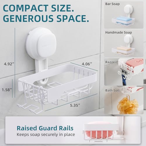 TAILI Soap Dish for Shower, Bar Soap Holder,Suction Visible Indicator,White | Soap Holder Shower, Soap Bar Holder for Shower Wall, Removable Bathroom Sponge Holder, One-Press Plastic Soap Dish - color: Light White