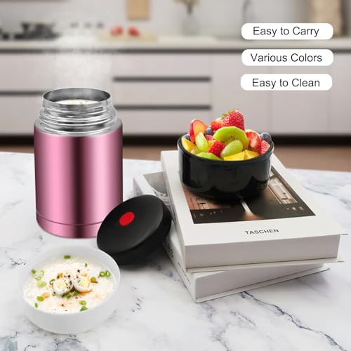 28oz Soup Thermos, Stainless Steel, Wide Mouth, Rose Red - color: rosered-28oz