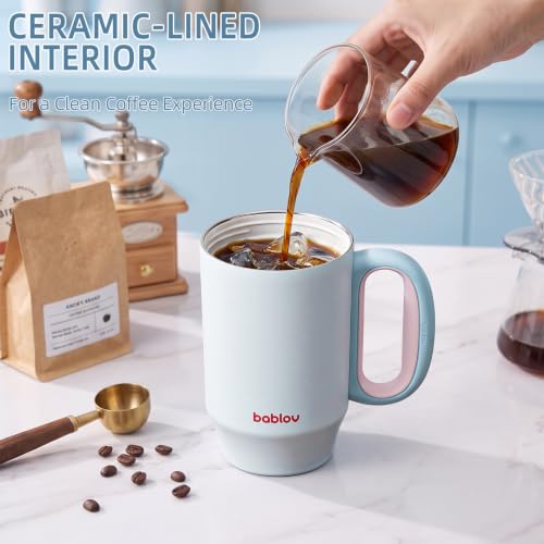 BABLOV 23 oz Ceramic Lined Tumbler with Straw Insulated Coffee Tumbler - color: Blue Sky, size: 23 Ounces
