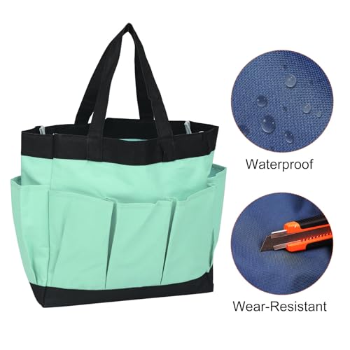 HARFINGTON Garden Tool Bag 11.2" x 5" x 11" Large Oxford Waterproof with Pockets Garden Tote Bag Gardening Plant Tool Organizer Storage Carrier Store for Outdoor Women Men, Light Green - color: Light Green