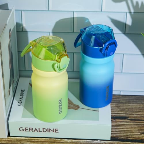 BJPKPK 14 oz Insulated Water Bottle, Straw, Handle, Stainless Steel Flask | Leak Proof Locking Lid, Double Wall Vacuum, Keeps Hot/Cold, BPA Free, Travel & Sports, Light Blue Leopard - color: A-Light Blue Leopard, size: 14 Ounces
