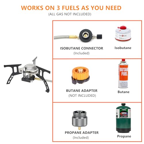 ONLYFIRE Portable Camping Gas Stove, Backpacking Camp Stove with Piezo Ignition, 1LB Propane Adapter, Mini Camp Stove with Carry Bag for Outdoor Cooking, Picnic, Camping and Hiking, GS333 | Foldable Mini Gas Camping Stove with Carry Bag for Outdoor Cookin