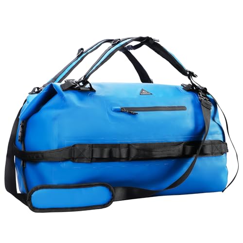 Haimont IPX7 Waterproof Roll-Top Dry Duffel Backpack | 60L/90L Sizes, 500D Tarpaulin, Welded Seams, Mesh Pockets, Boating & Kayaking - color: Blue, size: 60L