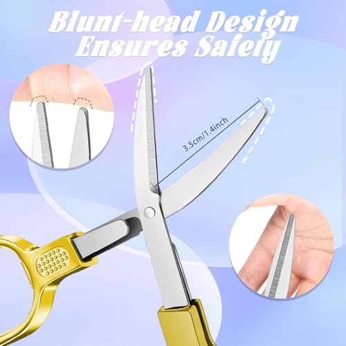 2 PCS Stainless Steel Mini Folding Scissors, Safety Pocket-Sized Multipurpose Scissors with Keychains for Travel, Home, Office, Crafts, Sewing & Nurse Accessories (Colored & Gold) - color: Colored & Gold