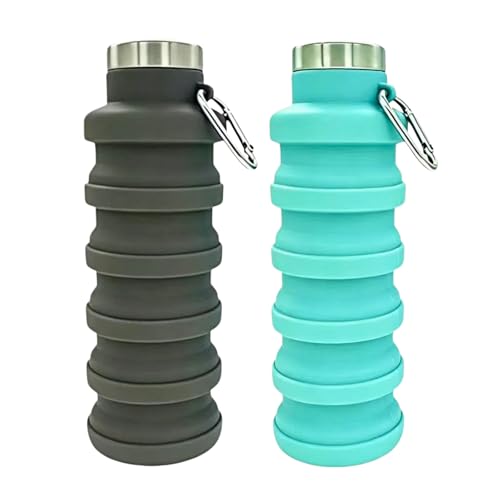 YCT Collapsible Water Bottle 17oz（500ml），Travel Portable Sport Water Bottle，Reusable Silicone Foldable Water Bottles for Gym Camping Hiking (Black+Teal) - color: Black+Teal