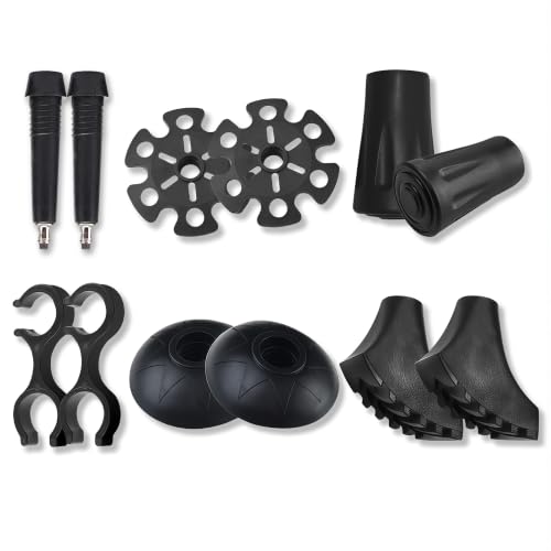 12 Pack Trekking Pole Accessory Set, Universal Replacement Tips & Baskets