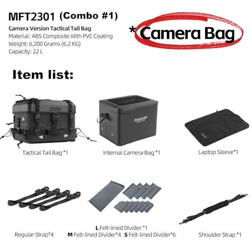 Rhinowalk Motorcycle Tail Bag with Camera Insert Waterproof Modular Storage for Photography Gear and Everyday Use (Combo MFT2301: 36L Hard Shell Case + 22L Shockproof Camera Insert) - style: Camera Bag Combo Mft2301
