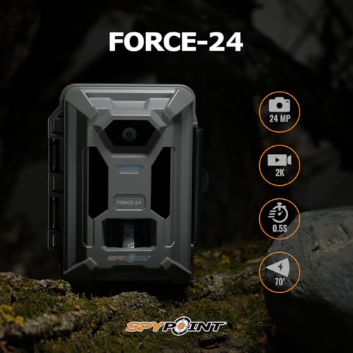 SPYPOINT FORCE-24 Twin Pack Non-Cellular Trail Camera, 2K Video, 24MP Photos, Low-Glow LEDs, Night Vision Game Camera, 70ft Motion Detection, Affordable Trail Cam, Must-Have Hunting Equipment (2) | 70ft Motion Detection, Night Vision Game, Must-Have Hunti