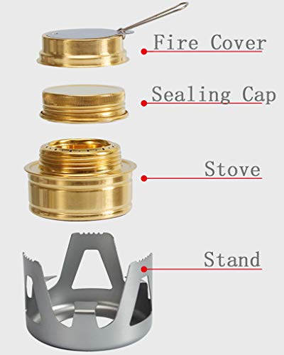 Mini Alcohol Backpacking Stove, Lightweight Brass Spirit Burner with Aluminium Stand for Camping Hiking and Picnic - color: Brown
