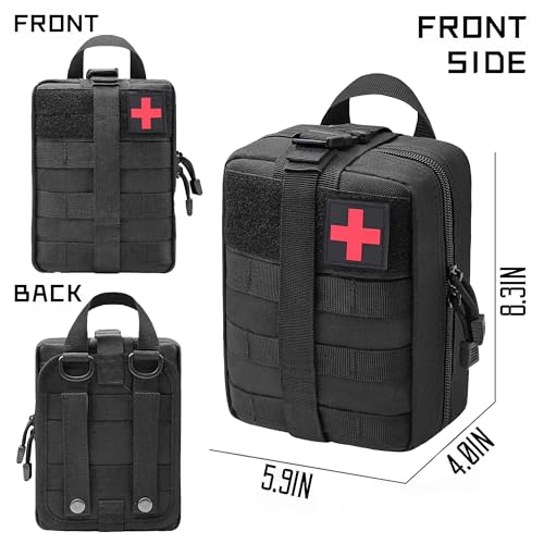 Tactical Molle IFAK Pouch – Tear Away Rip Away First Aid Medical Pouch, Large Capacity, Water-Resistant 900D Polyester, Horizontal, Multi-Compartment, EDC, Military Emergency Kit - color: Black