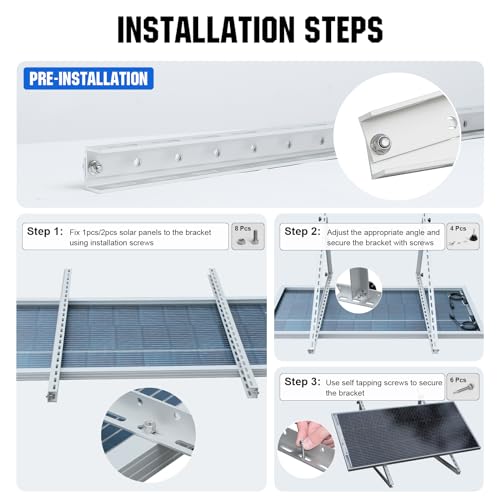 ECO-WORTHY Upgraded 45in Solar Panel Mount Brackets, with Foldable Tilt Legs, Suitable for 2pcs 100W/1pcs 200W 300W 400W Solar Panels,Adjustable Mounting Brackets Kits for RV, Roof, Boat, and Off-Grid - size: 45in (1-Pack)