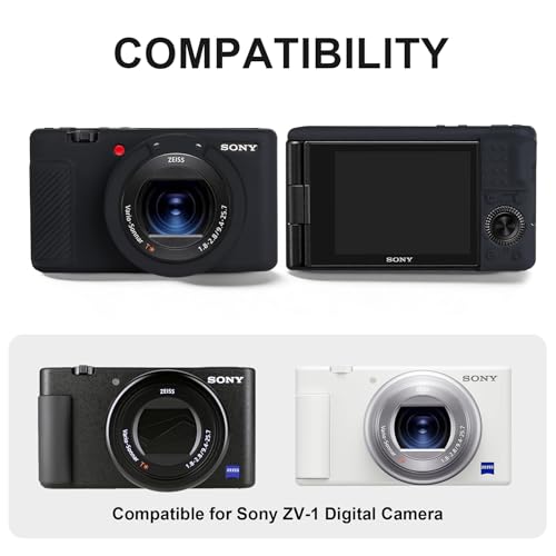 BOVKE 2-in-1 Camera Case Bundle Set for Sony ZV-1 Digital Camera, Black | Shockproof EVA Hard Case & Anti-Slip Soft Silicone Skin Cover w/Removable Lens Cap, Sony ZV 1 Camera Protection Bundle Kit - color: Black