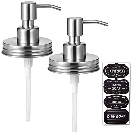 Amolliar Mason Jar Liquid Soap Dispenser Lid Pump, Brushed Nickel 2 Pack | Rustproof Stainless Steel Soap Pump, Farmhouse Bathroom Decor, Refill Lotion Soap Dispenser Pump for Hand Soap, Dish Soap - color: Brushed Nickel, size: 2 Pack