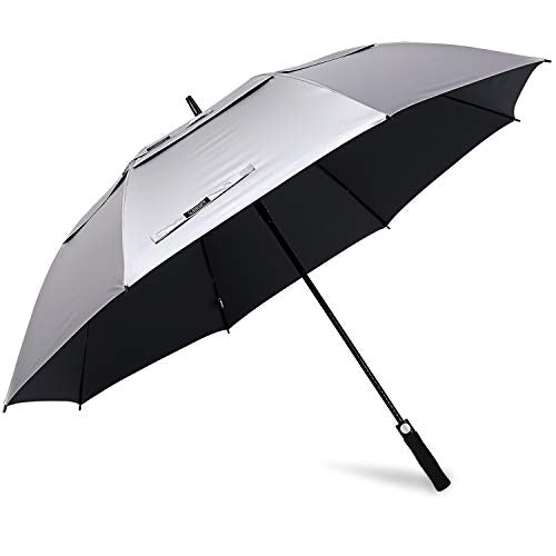 G4Free 47/54/62/68 Inch UV Protection Golf Umbrella Oversized Sun Umbrella | UPF 50+, Auto Open, Vented Double Canopy, Extra Large Coverage, Heavy Duty, Windproof Stick Umbrella - color: Black/Silver, size: 68 inch