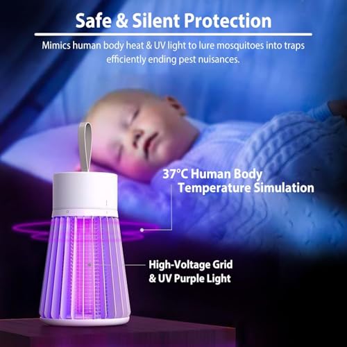 Portable Bug Zapper, Rechargeable Mosquito Zapper for Camping, Hanging UV Insect Trap with Electric Grid, USB Powered Fly Killer for Indoor Outdoor, Patio, Backyard, Bedroom, Kitchen