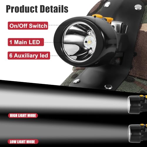 High Lumens LED Mining Headlamp with Hat - Waterproof, Durable, Long-Lasting Rechargeable Headlight, Adjustable Strap, Perfect for Miners Camping Hiking (KL2.8 Black-Yellow Button with Hat) - color: KL2.8 Black-Yellow Button with Hat
