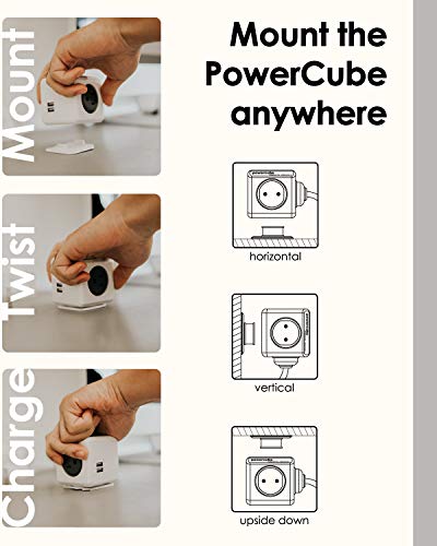 Allocacoc PowerCube USB Power Strip Surge Protector, 4 Outlets 2 USBs 5ft Cord Mounting Dock & Removable Tape, Compact Travel Plug Cube for Cruise Home Office Dorm 15A 1875W ETL Certified Green - color: Green