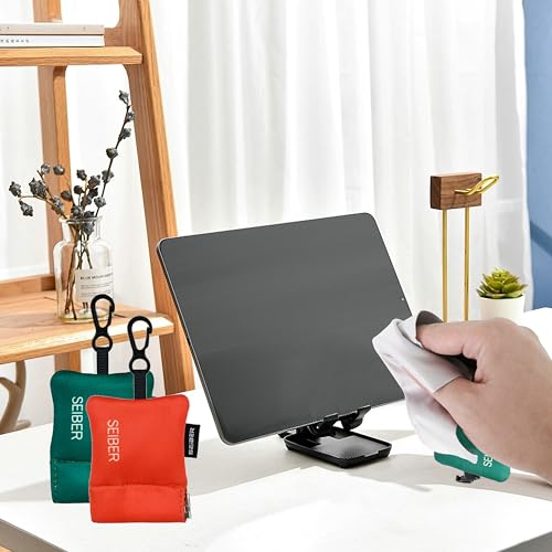 SEIBER Microfiber Eyeglass Cleaning Cloth, Orange & Green, 2 Pcs | With Neoprene Pouch, For Glasses, Laptops, Cameras, Screen, Self-Closing Bottom,Ultra-Soft, Scratch-Free - color: Dark Green and Orange