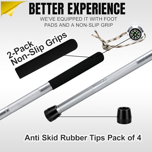 Survival Walking Stick with Camp Shovel, Heavy-Duty Hiking Staff Camping Kit - color: silvery