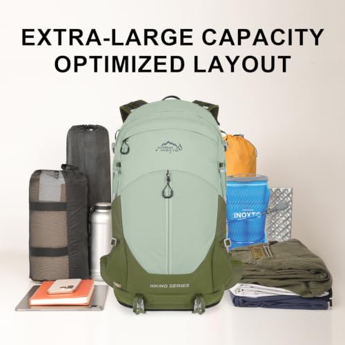 IX INOXTO Hiking Backpack, Camping Backpack, 30L Waterproof Hiking Daypack with 3L Water Bladder and Rain Cover (Green) - color: Green